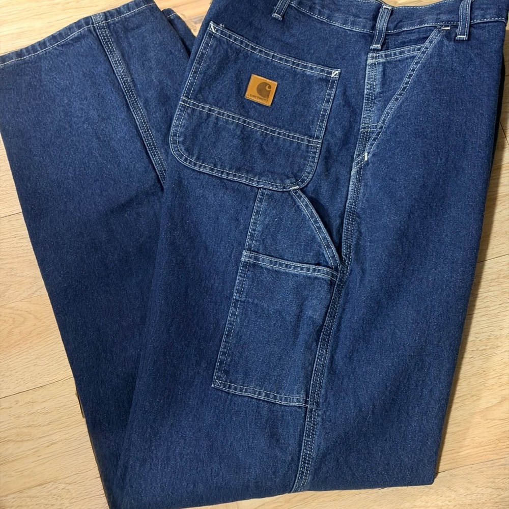 Carhartt Indigo Blue Denim Carpenter Pants with Utility Pockets
